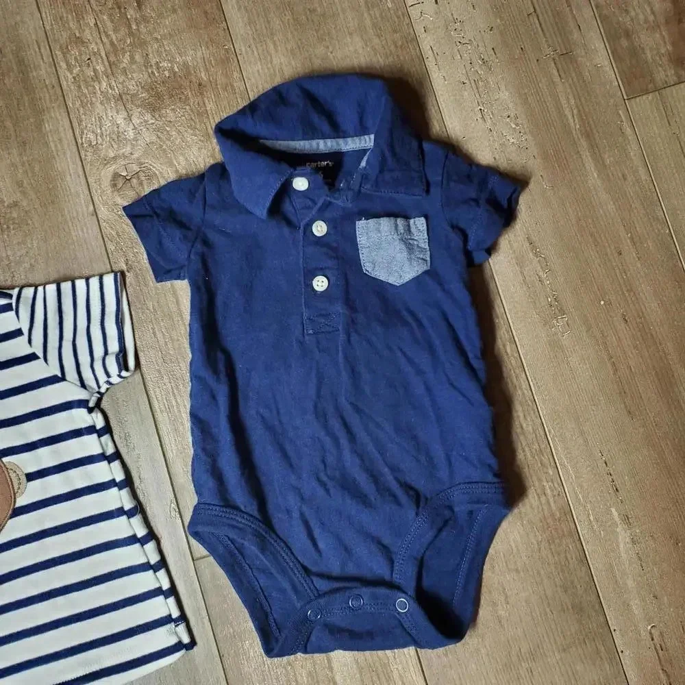 Carter's Size 6m Baby Boy Top Bundle 3 pieces Red Blue White EUC